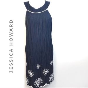 Vintage Jessica Howard Linen Dress Embroidered 8